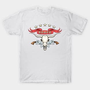 Rodeo Emblem with bull skull and revolvers T-Shirt